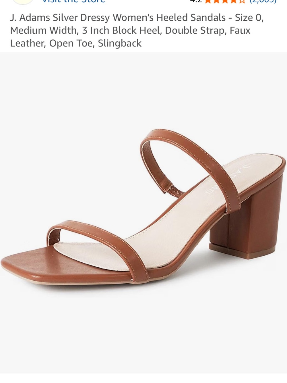 J Adam’s Minimalist Double-Strap Block Heel Sandal in Brown